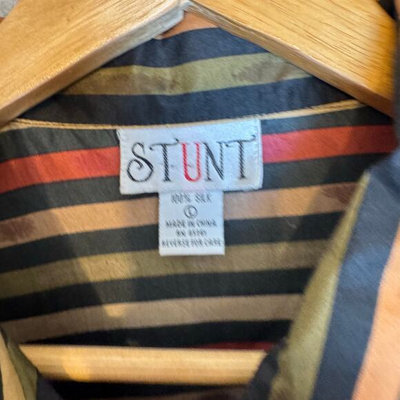 Vintage Stunt 100% Silk Blouse Women’s Large Striped 70s 80s Retro Flowy Hippie - Picture 2 of 12